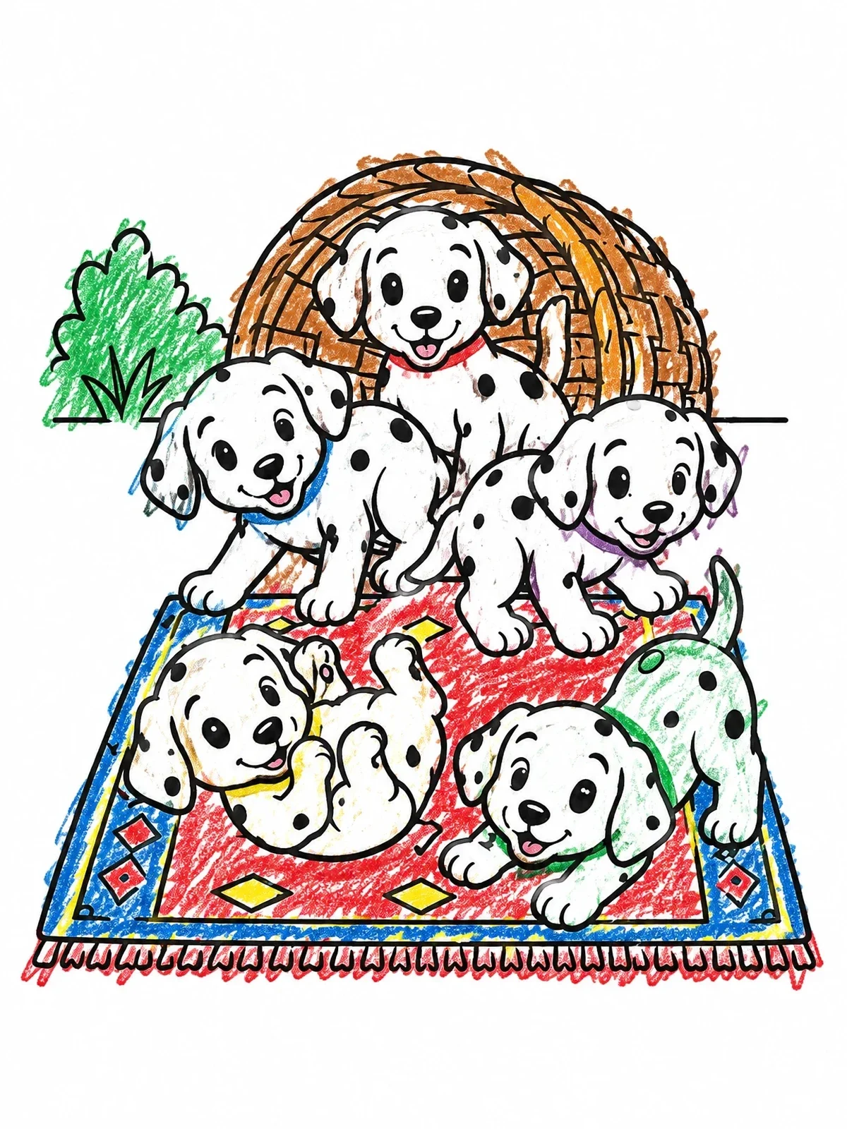Colored example of the Playful Dalmatian Puppies On A Rug coloring page
