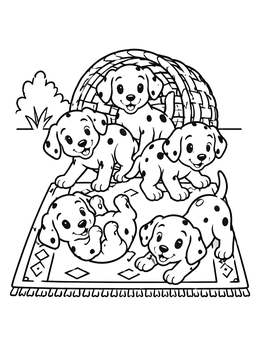 Free printable Playful Dalmatian Puppies On A Rug coloring page