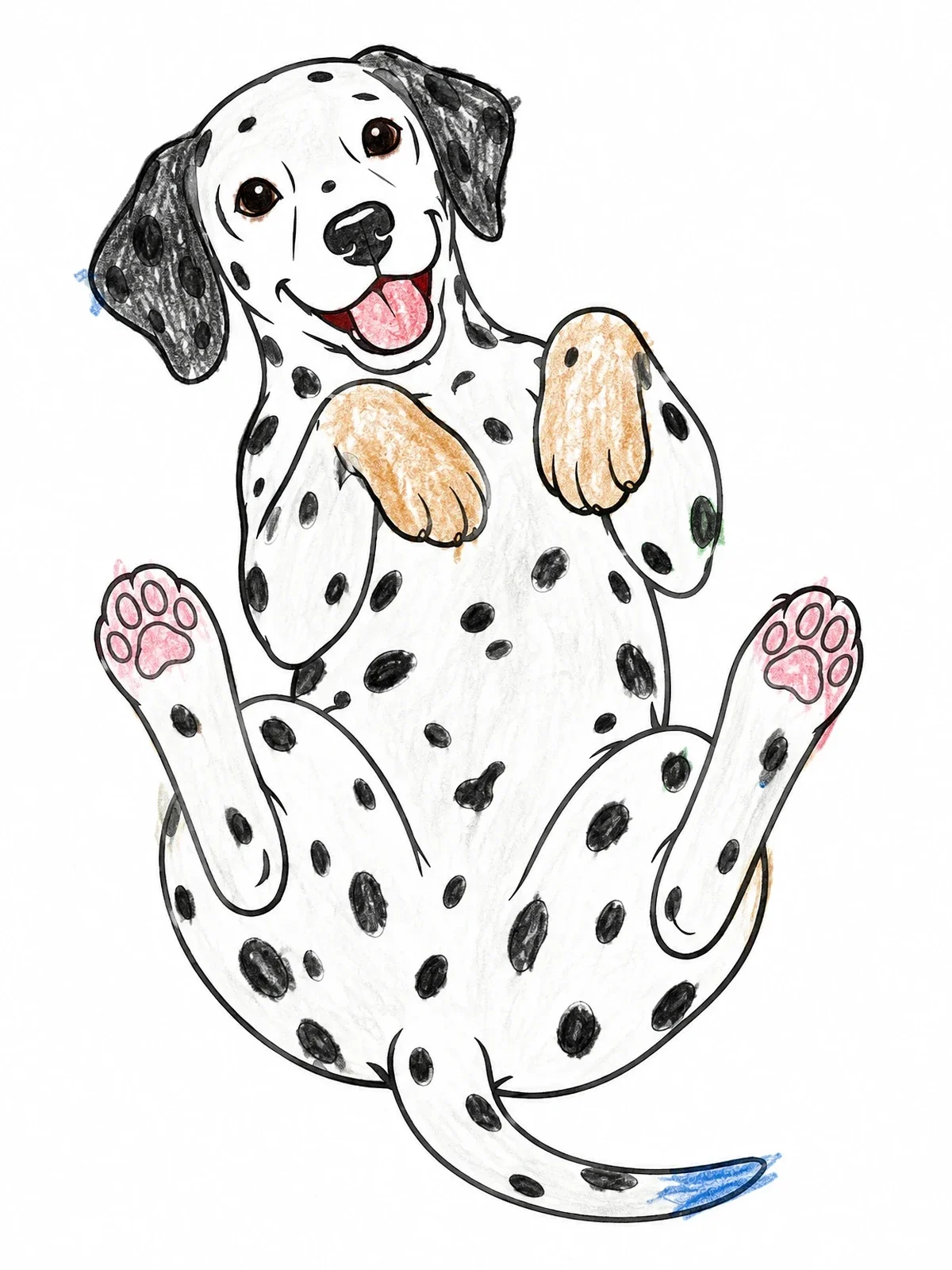 Colored example of the Playful Dalmatian Puppy On Back coloring page