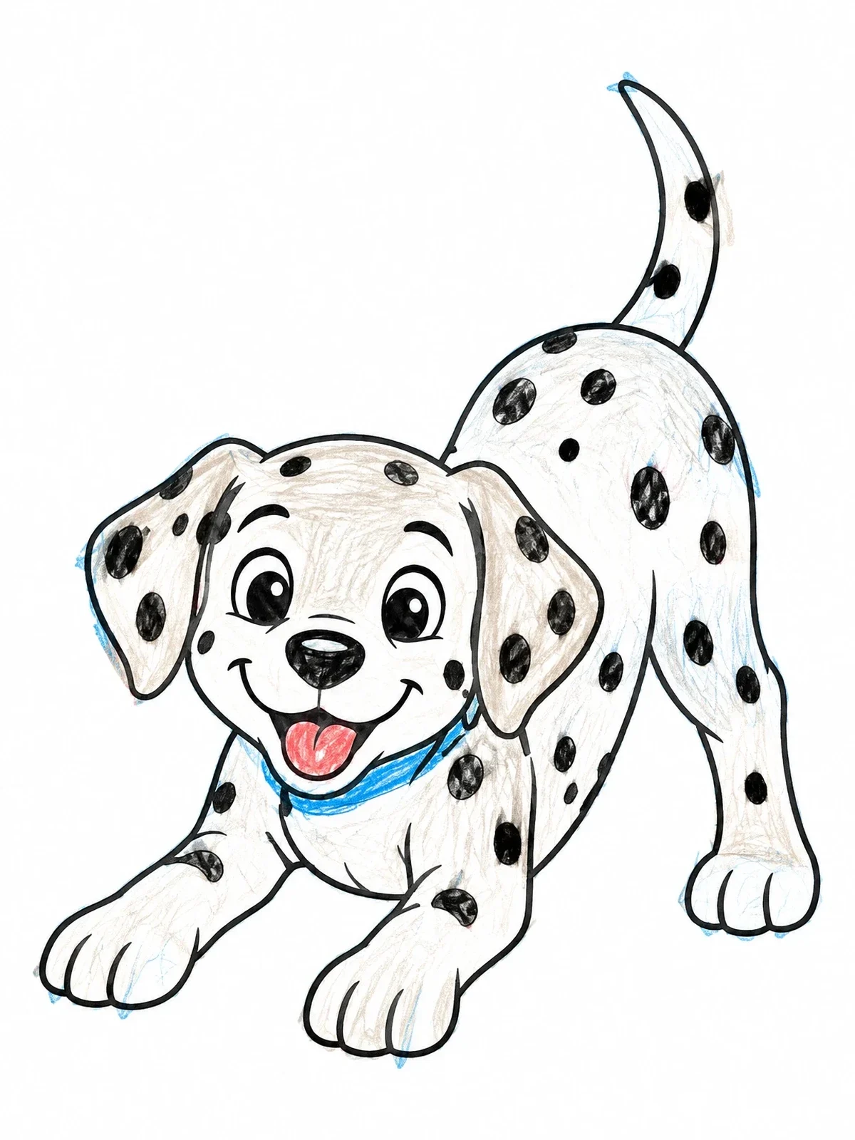 Colored example of the Playful Dalmatian Puppy In Play Bow coloring page