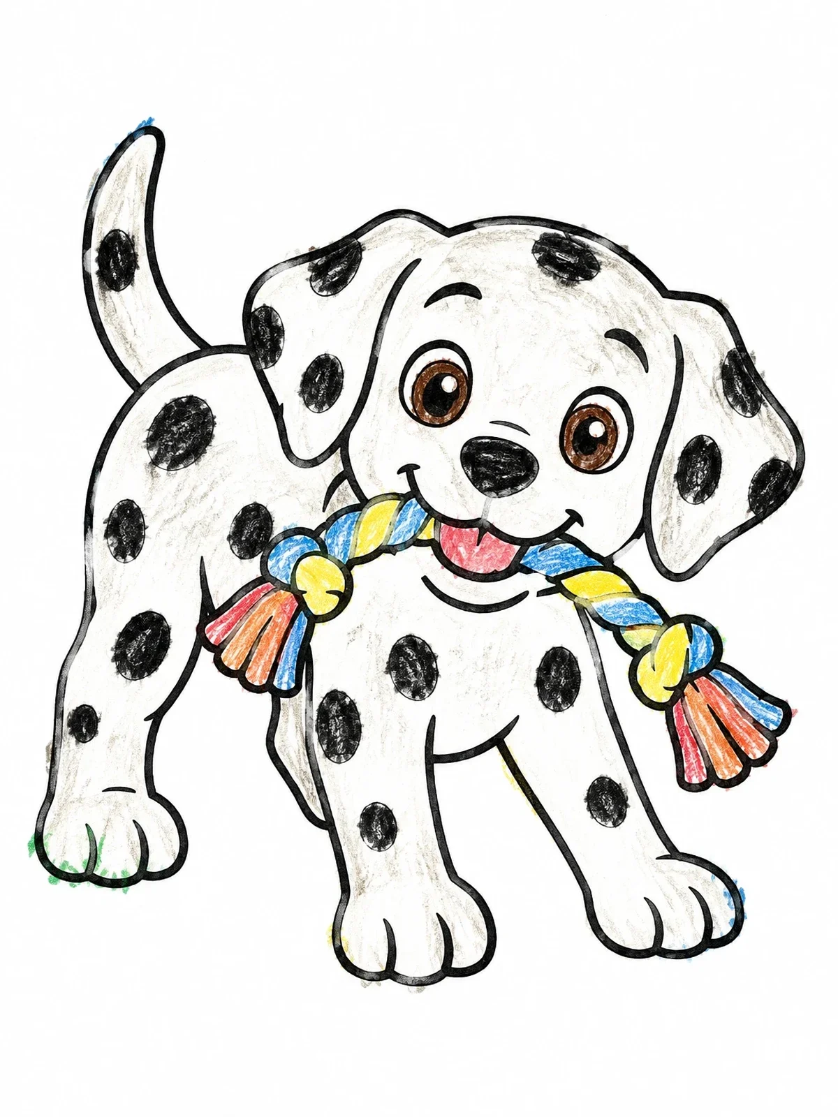 Colored example of the Playful Dalmatian Puppy With Rope Toy coloring page