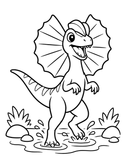 Free printable Playful Dilophosaurus Splashing In Water coloring page