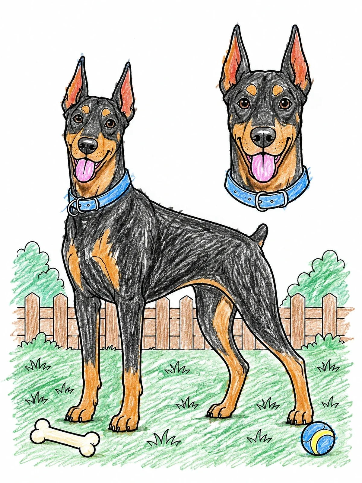 Colored example of the Playful Doberman Pinscher In The Yard coloring page