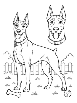 Free printable Playful Doberman Pinscher In The Yard coloring page