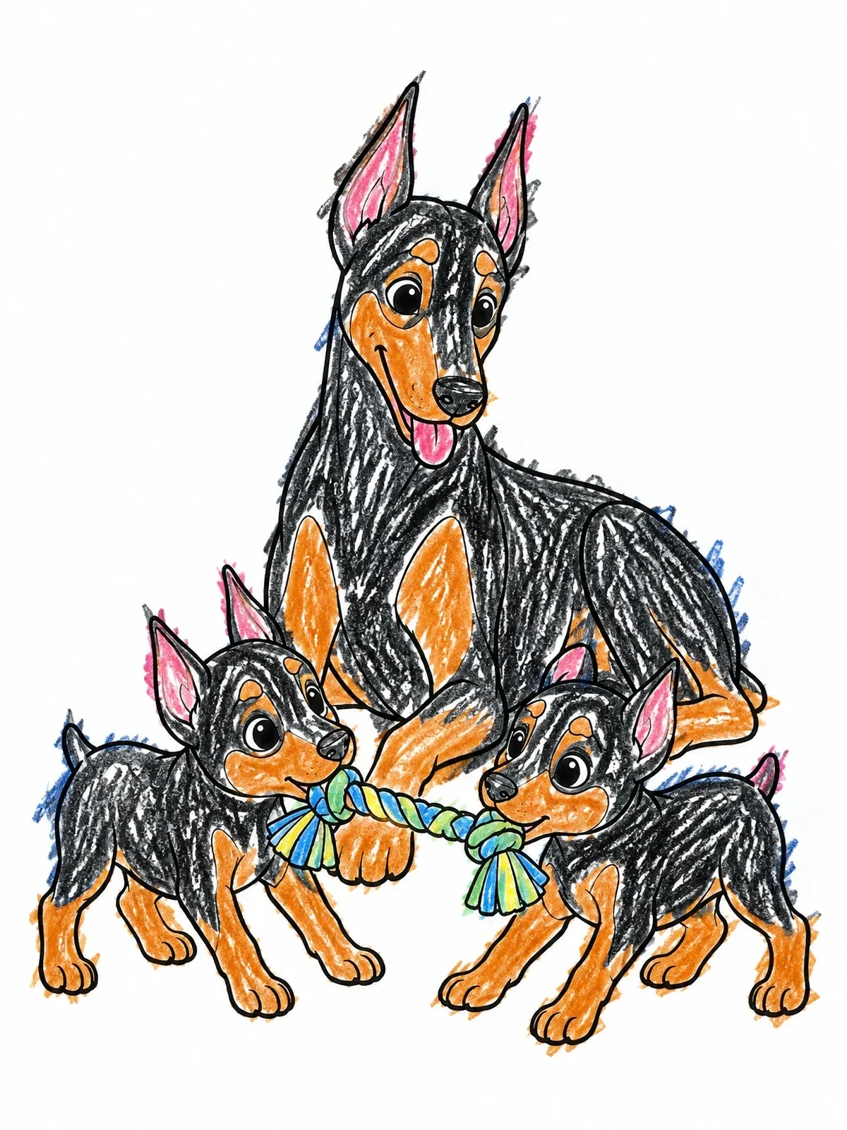 Colored example of the Playful Doberman Puppies And Mother coloring page