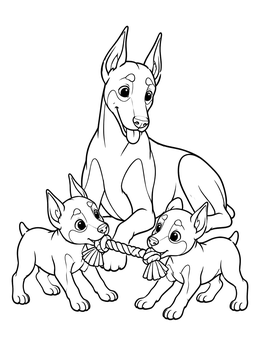 Free printable Playful Doberman Puppies And Mother coloring page