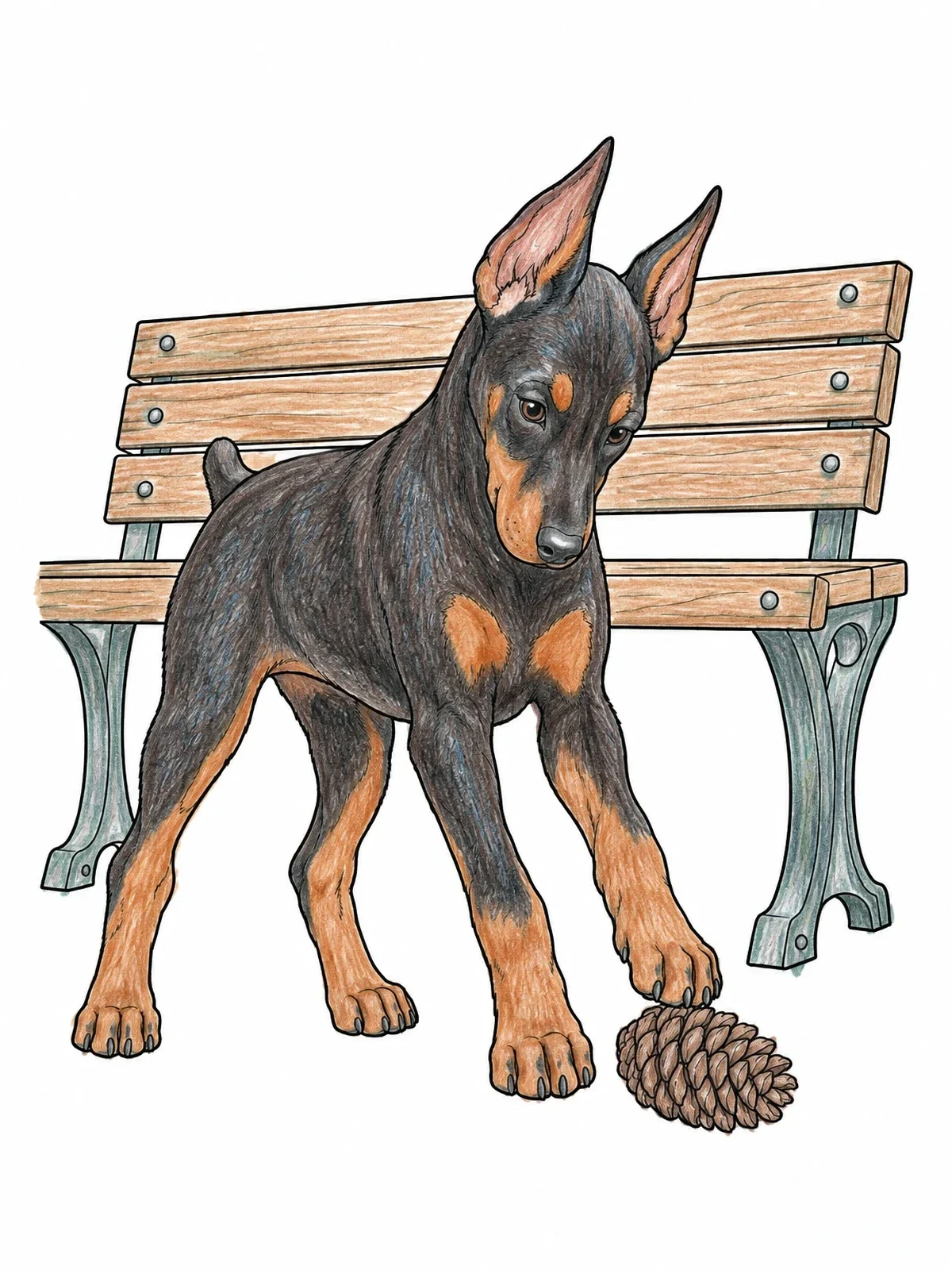 Colored example of the Playful Doberman Puppy With Pinecone coloring page