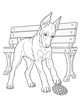 Free printable Playful Doberman Puppy With Pinecone coloring page