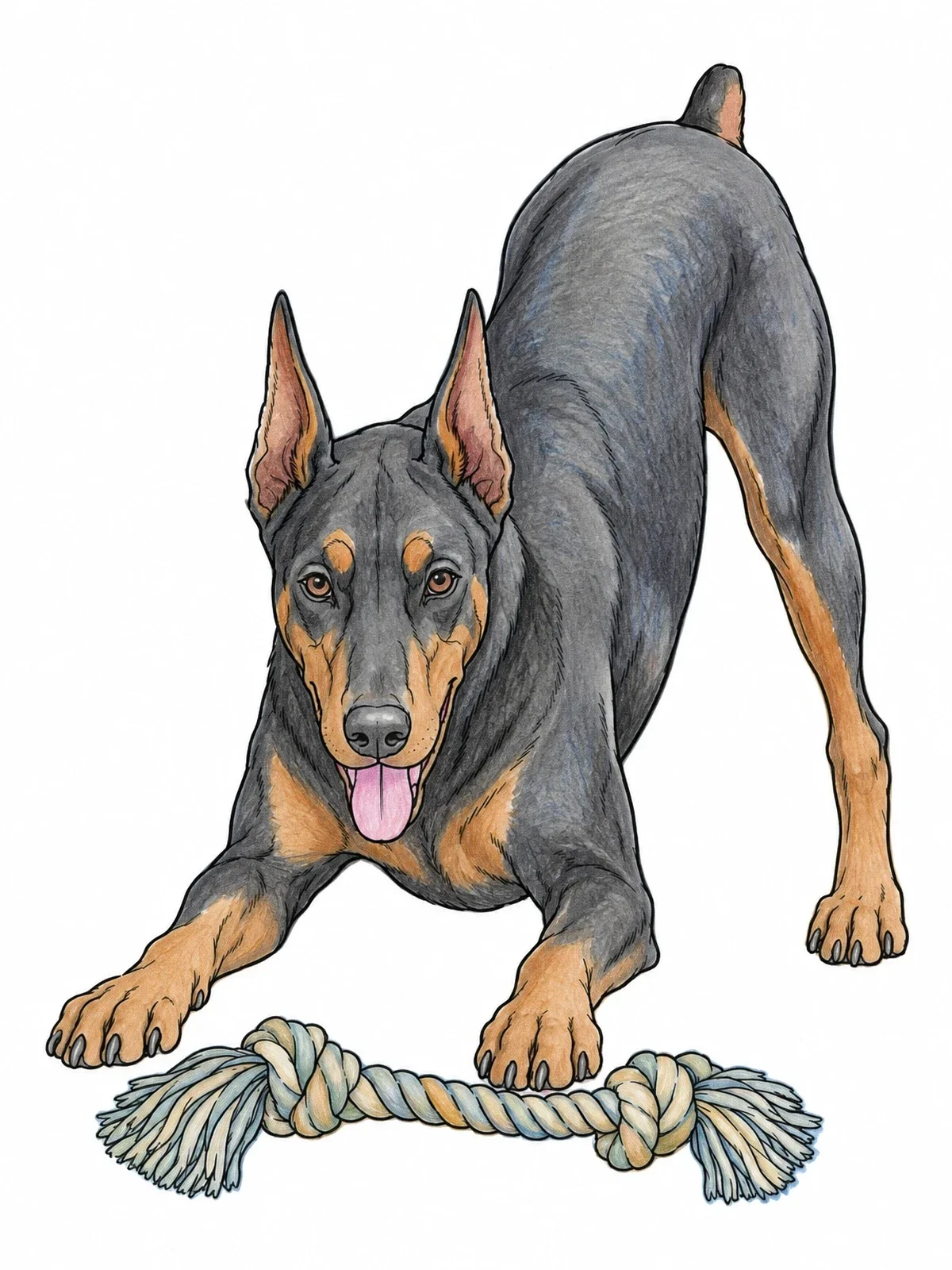 Colored example of the Playful Doberman With Rope Toy coloring page