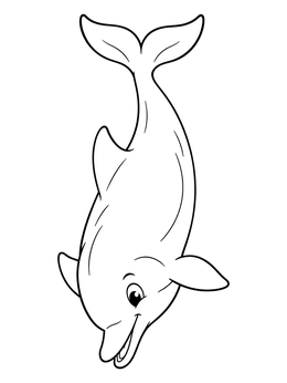 A happy bottlenose dolphin diving down in this cheerful dolphin coloring page.