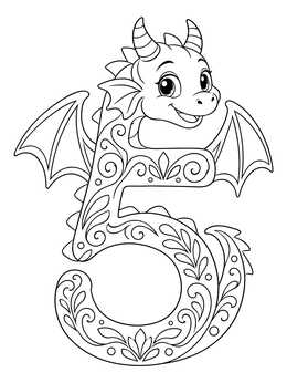 Free printable Playful Dragon Number Five coloring page