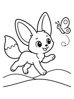 Free printable Playful Fennec Fox Chasing Butterfly coloring page
