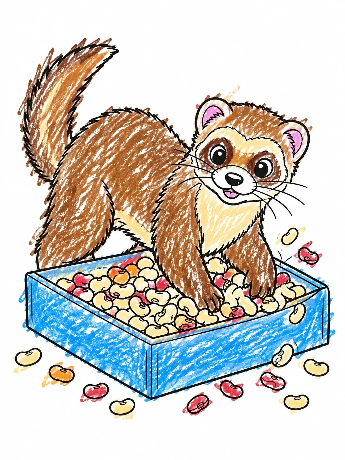 Colored example of the Playful Ferret Digging In Bean Box coloring page