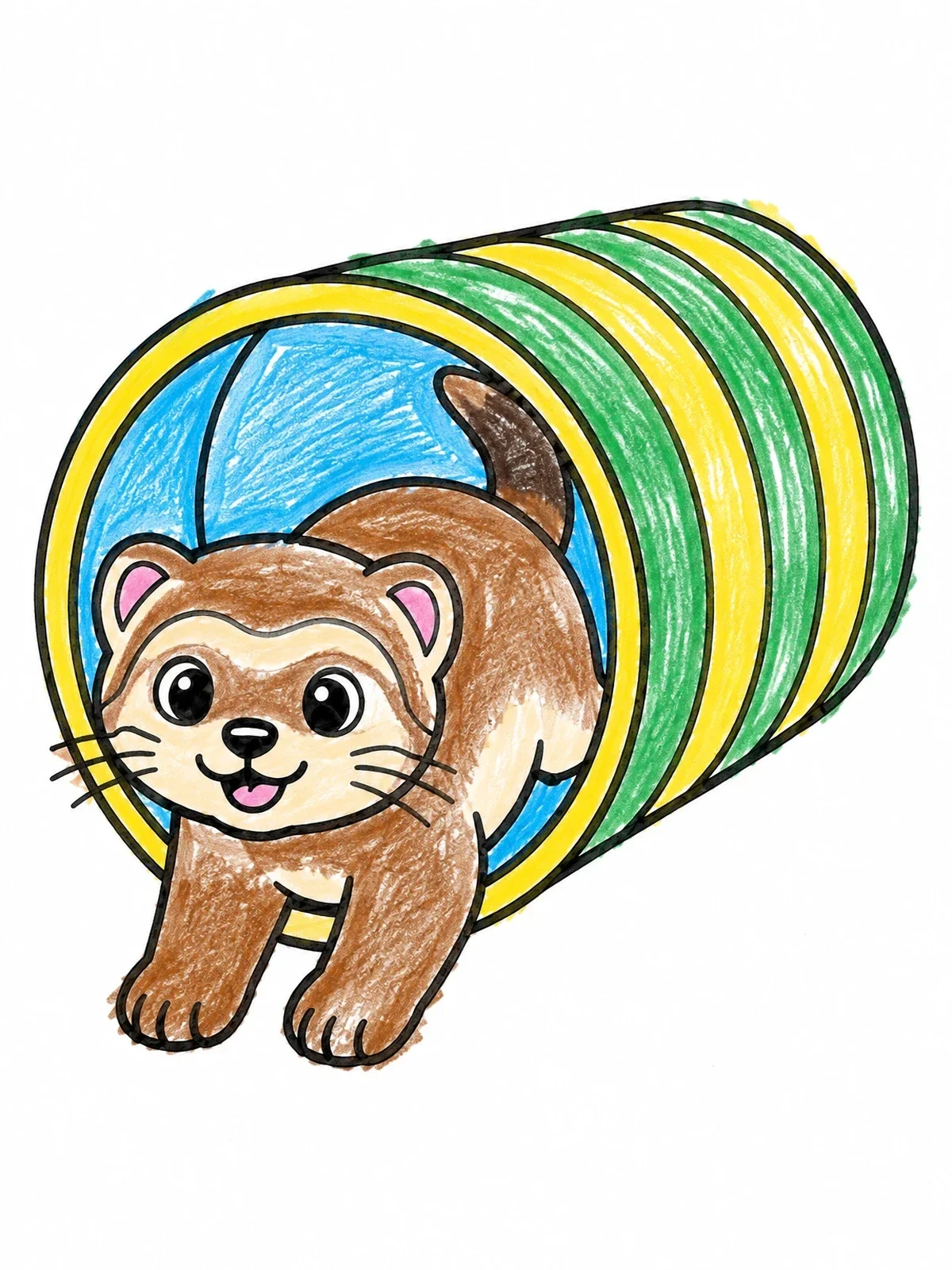 Colored example of the Playful Ferret In A Tunnel coloring page