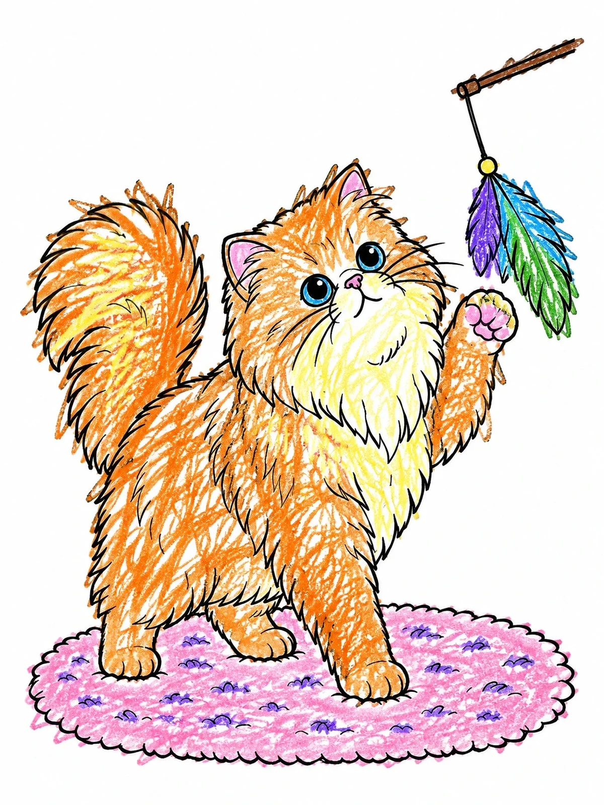 Colored example of the Playful Fluffy Persian Cat coloring page