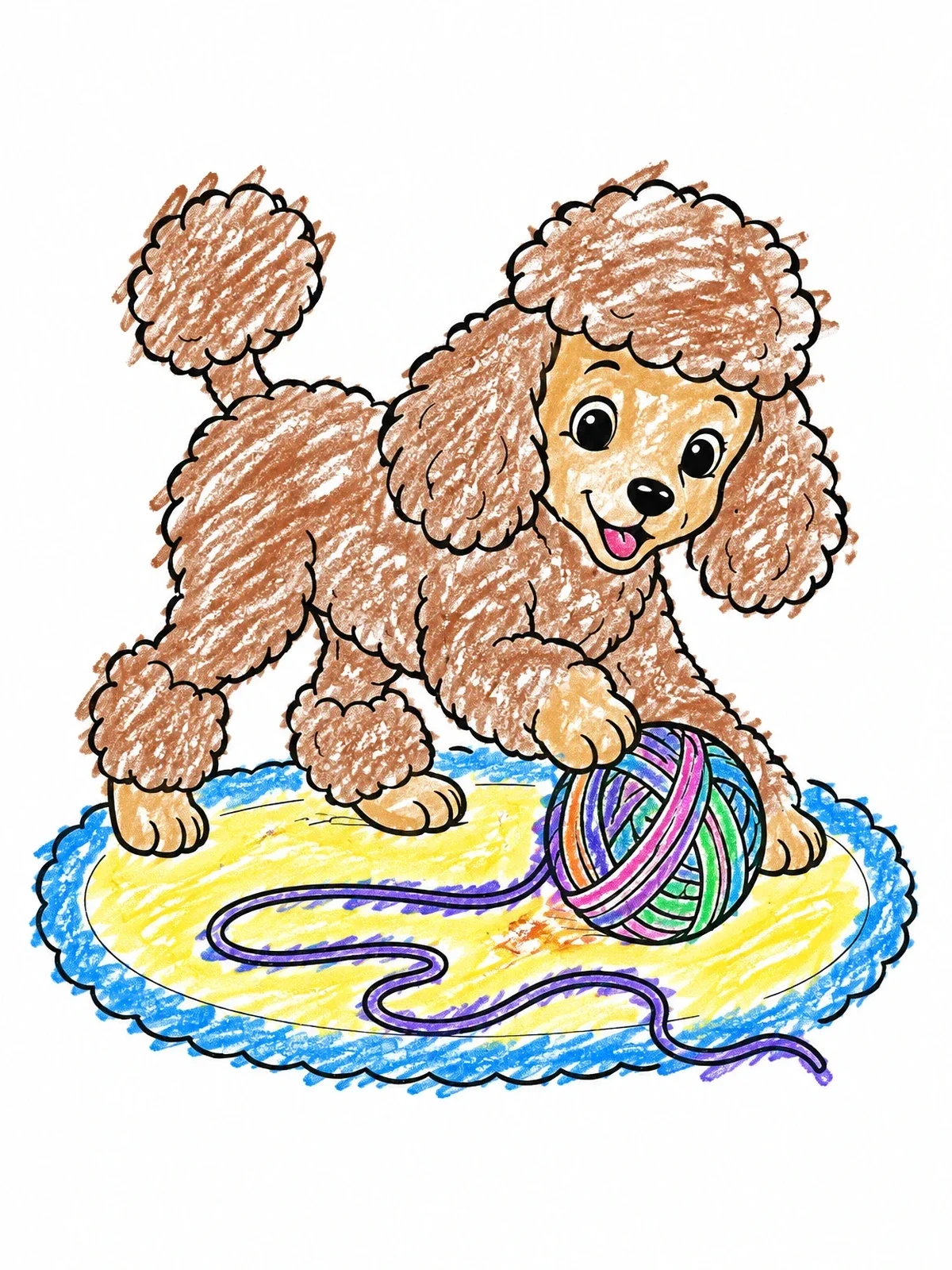 Colored example of the Playful Fluffy Poodle With Yarn coloring page