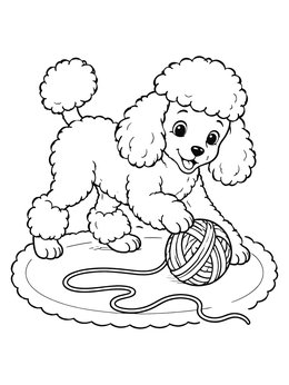 Free printable Playful Fluffy Poodle With Yarn coloring page