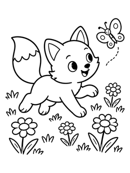 Free printable Playful Fox Cub With Butterfly coloring page