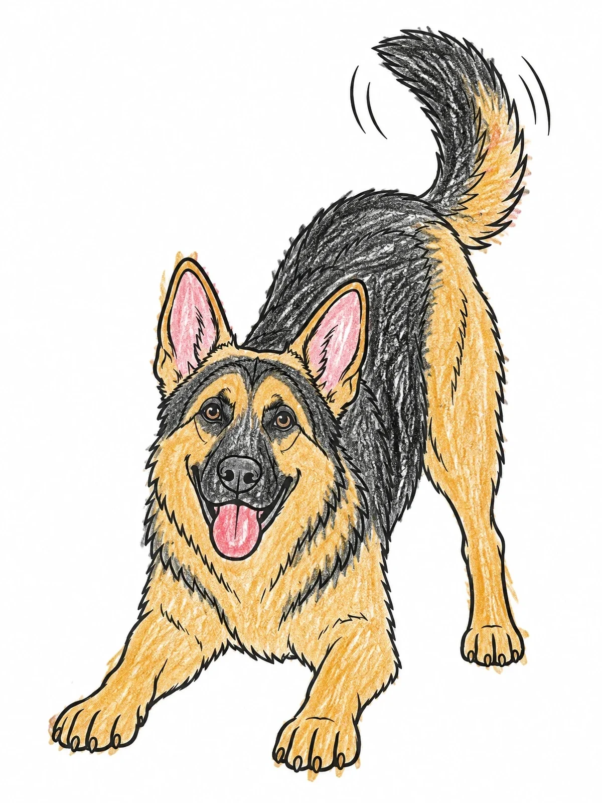 Colored example of the Playful German Shepherd In Bow Pose coloring page