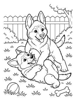 Free printable Playful German Shepherd Puppies In Yard coloring page