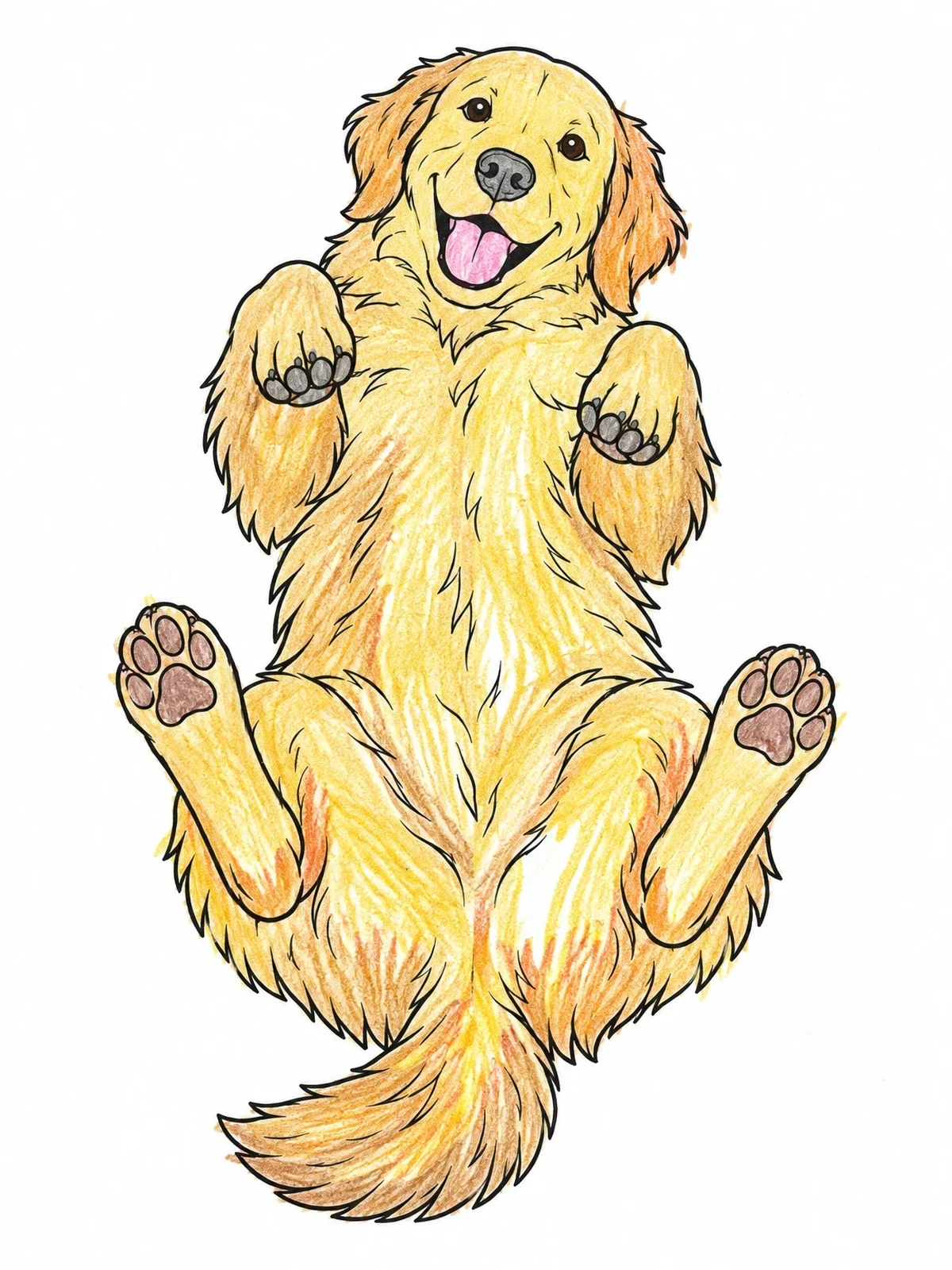 Colored example of the Playful Golden Retriever On Its Back coloring page