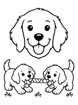 Free printable Playful Golden Retriever Puppies Tug Toy coloring page