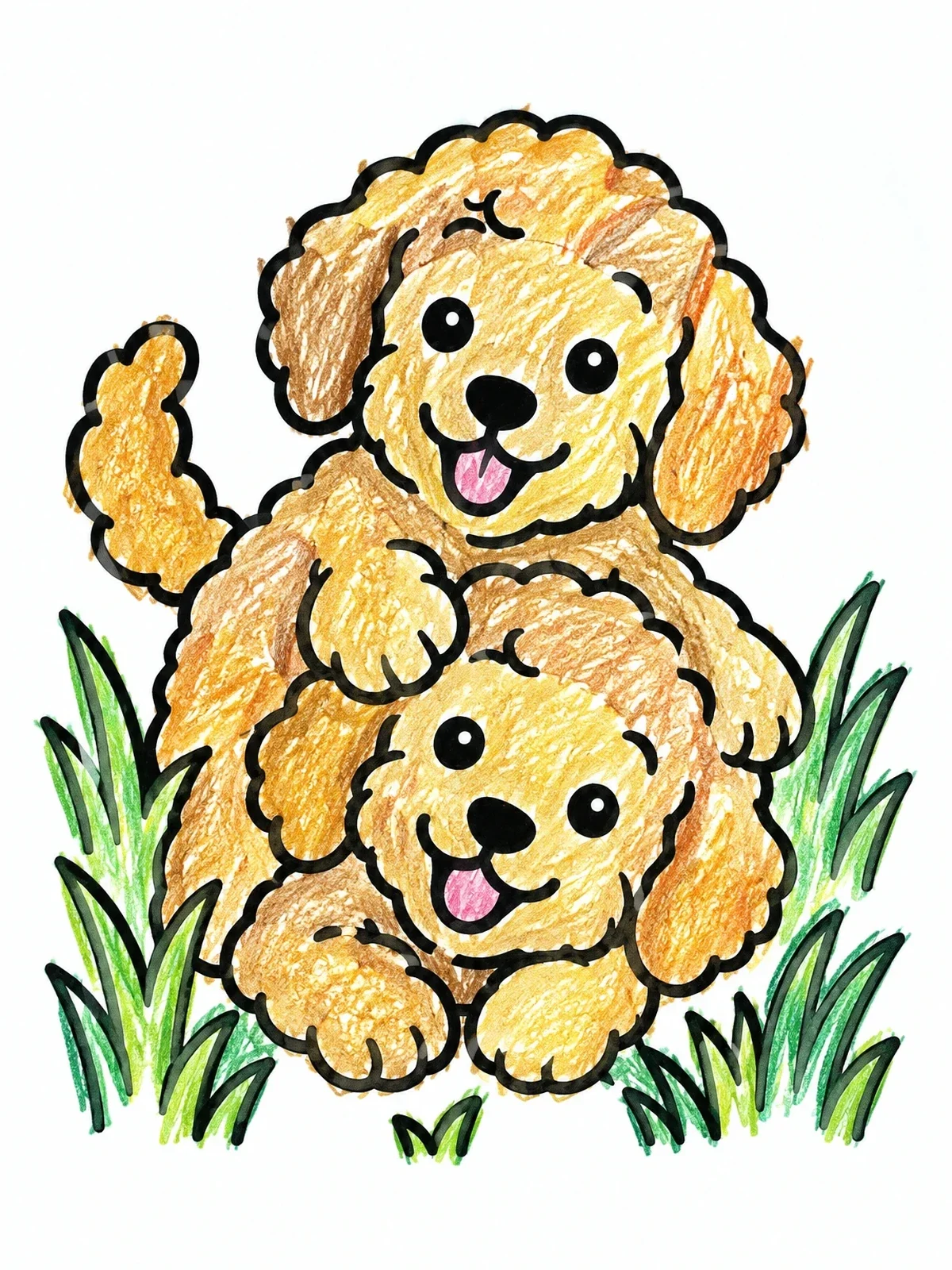 Colored example of the Playful Goldendoodle Puppies In Grass coloring page