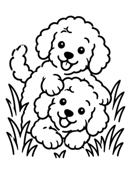 Free printable Playful Goldendoodle Puppies In Grass coloring page
