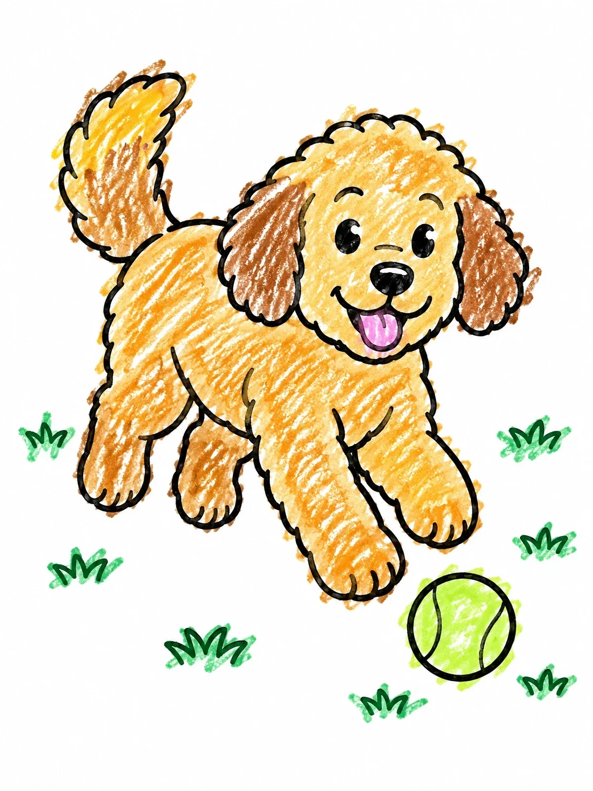 Colored example of the Playful Goldendoodle Puppy With Ball coloring page