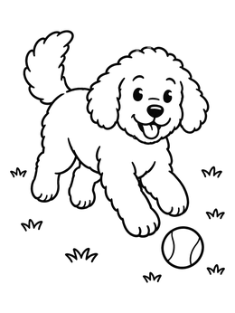 Free printable Playful Goldendoodle Puppy With Ball coloring page