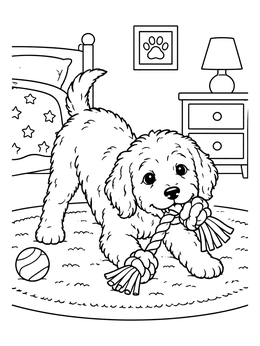 Free printable Playful Goldendoodle Puppy With Toy coloring page
