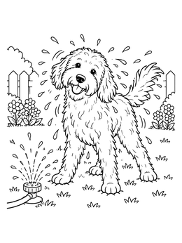 Free printable Playful Goldendoodle Shaking Off Water coloring page