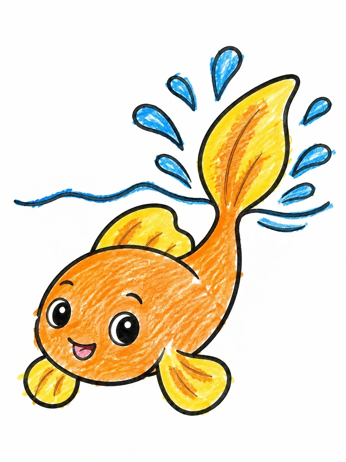Colored example of the Playful Goldfish Splashing Water coloring page
