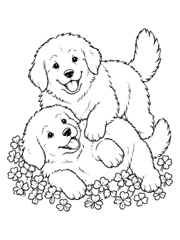 Free printable Playful Great Pyrenees Puppies In Clover coloring page
