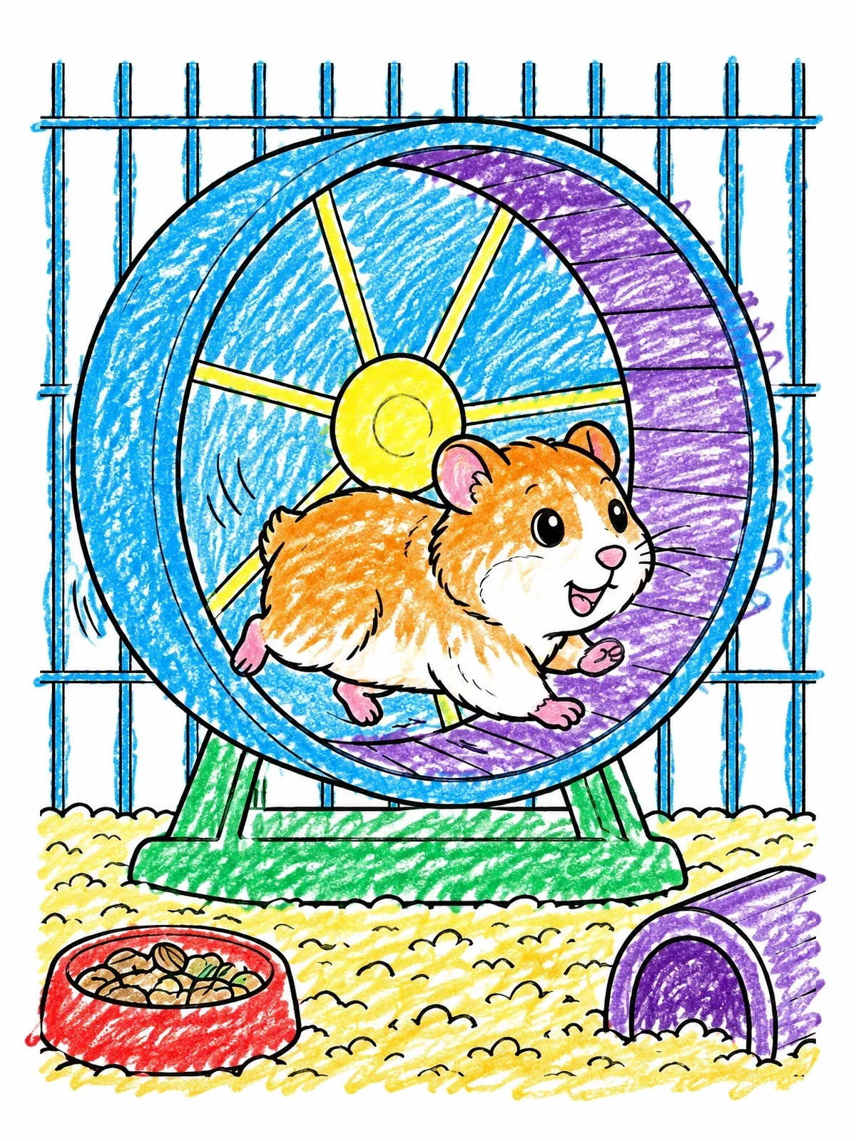 Colored example of the Playful Hamster On Exercise Wheel coloring page