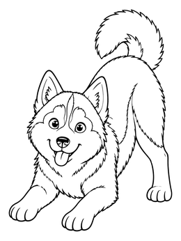 Free printable Playful Husky Puppy In Bow Pose coloring page