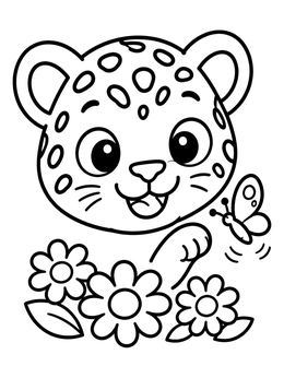 Free printable Playful Jaguar Cub With Butterfly coloring page
