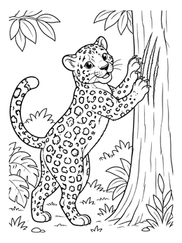 Free printable Playful Jaguar Scratching A Tree coloring page