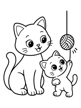 Free printable Playful Kitten And Mother Cat coloring page