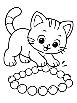Free printable Playful Kitten And Pearl Necklace coloring page