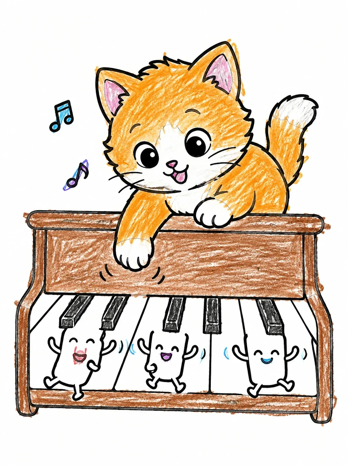 Colored example of the Playful Kitten And Dancing Keys coloring page