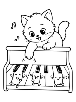 Free printable Playful Kitten And Dancing Keys coloring page