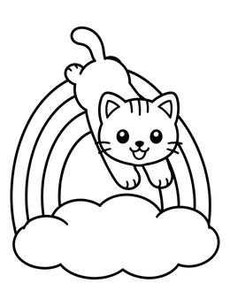 Free printable Playful Kitten Sliding On Rainbow coloring page