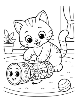Free printable Playful Kitten With Toy Kaleidoscope coloring page
