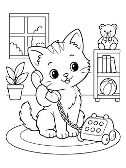 Free printable Playful Kitten With Toy Telephone coloring page