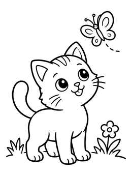 Free printable Playful Kitten Watching A Butterfly coloring page