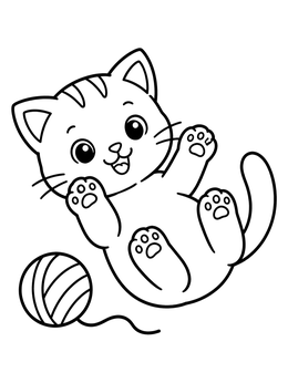 Free printable Playful Kitten With Yarn Ball coloring page