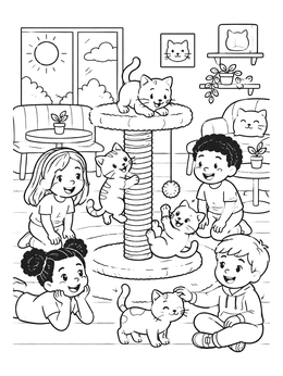 Free printable Playful Kittens At The Cat Cafe coloring page