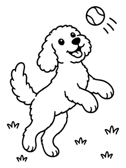 Free printable Playful Labradoodle Catching A Ball coloring page