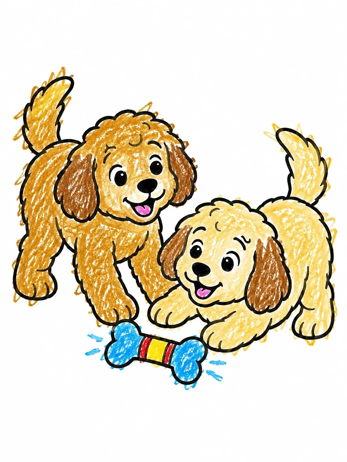 Colored example of the Playful Labradoodle Puppies With Toy Bone coloring page